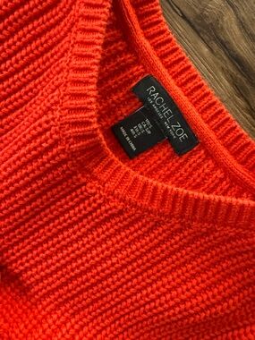 Rachel Zoe Bright Red Ribbed Crewneck Sweater